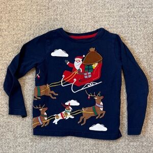 Mini Boden Navy Blue Santa and Reindeer Long Sleeve Tee